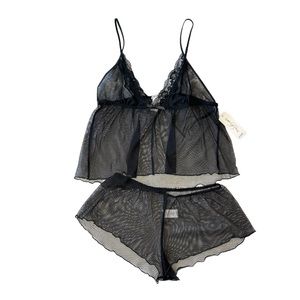 NWT Linea Donatella Sheer Lace Cami & Shorts Lingerie Pajama Set